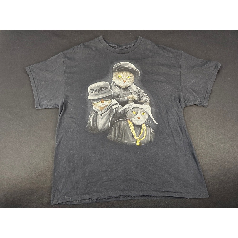 Dope Cat Gangster Graphic T-Shirt Black Men's XL Funny Streetwear Tee